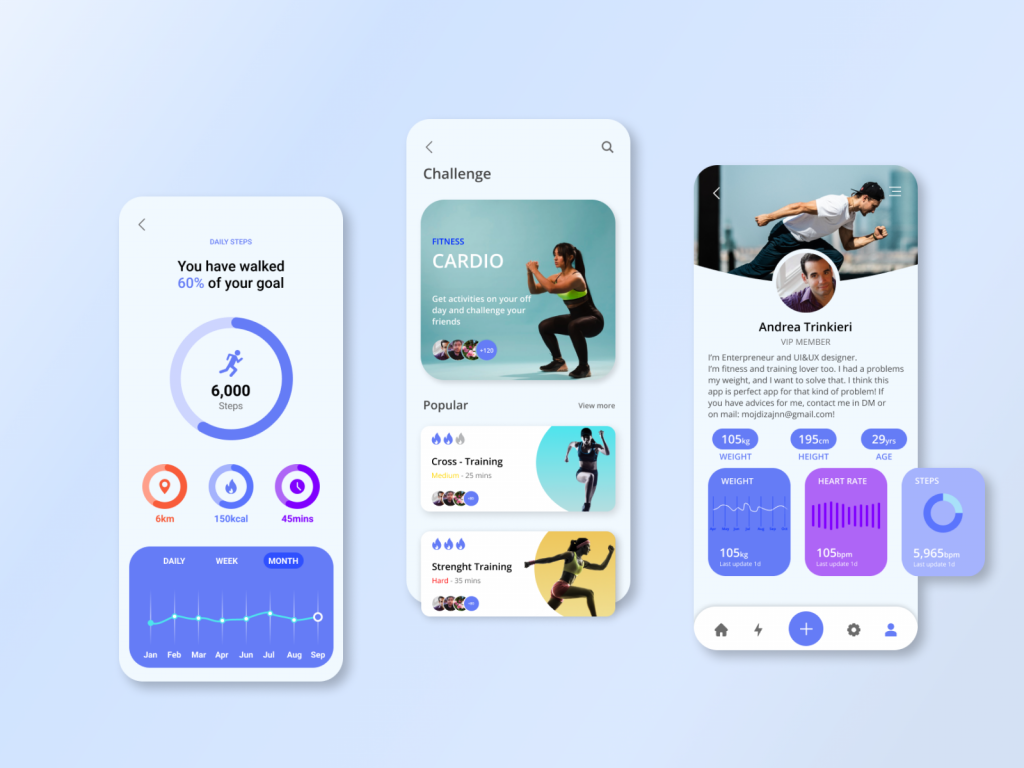 Fitness app user interface sample